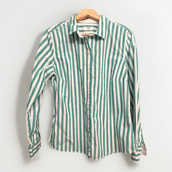 UNTUCKit For Her Cole Green White Stripe Button Down Shirt Women’s 10 Preppy EUC - Picture 1 of 4